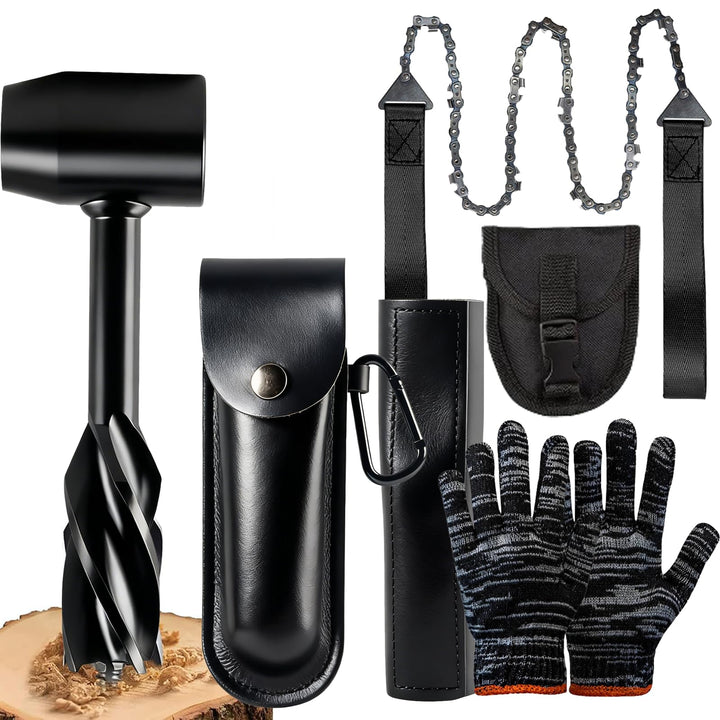 WhaleO Handbohrer Bushcraft, Handbohrer Holz mit Lederhülle,Holzbohrer Outdoor Bohrer Outdoor Surviv