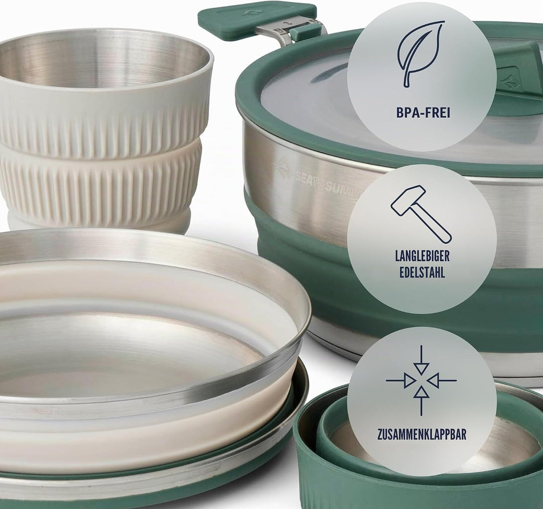 Sea to Summit Detour Stainless Steel One Pot Cook Set 2P 5-teilig - Kochset green-grey