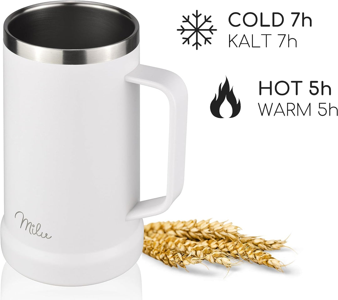 Milu Bierkrug Edelstahl isoliert | Bierglas mit Deckel | Thermobecher | Bier Geschenk für Männer, Pa