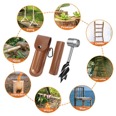 Handschneckenbohrer bushcraft,manueller Überlebensbohrer mit Lederhülle,handbohrer set,Outdoor Handb