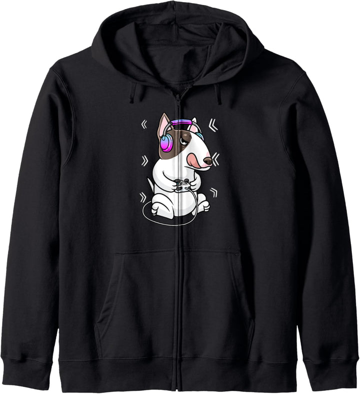 Miniatur Bullterrier Hund Gamer Gaming Videospiele Kapuzenjacke