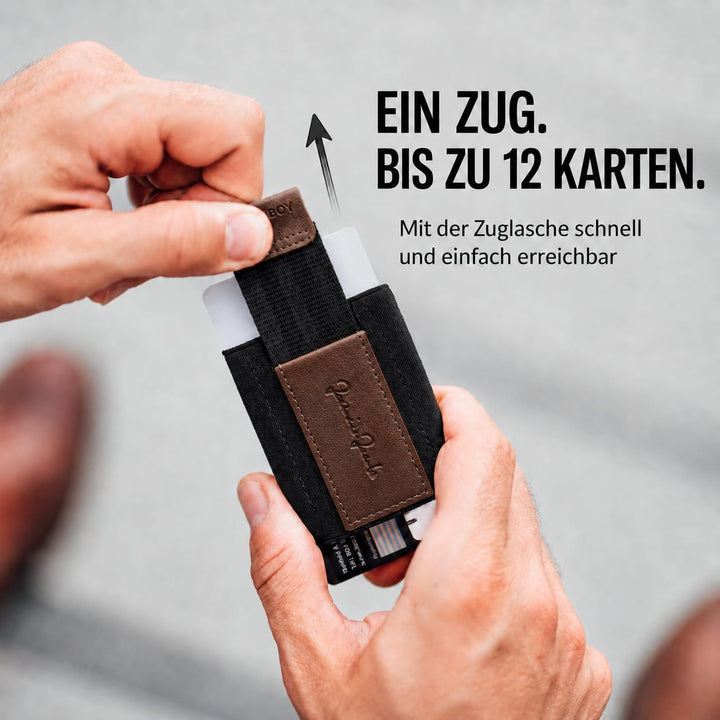 Jaimie Jacobs Minimalist Wallet Nano Boy Pocket Mini Geldbörse aus Textil mit Zugband schmaler Karte