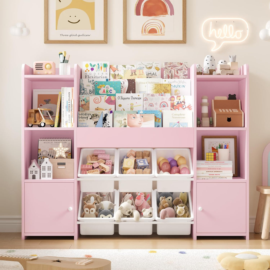 FOREHILL Kinderregal mit Kinderbücherregal Kinderzimmer Möbel aus Holz Bücherregal für Kinder mit Au