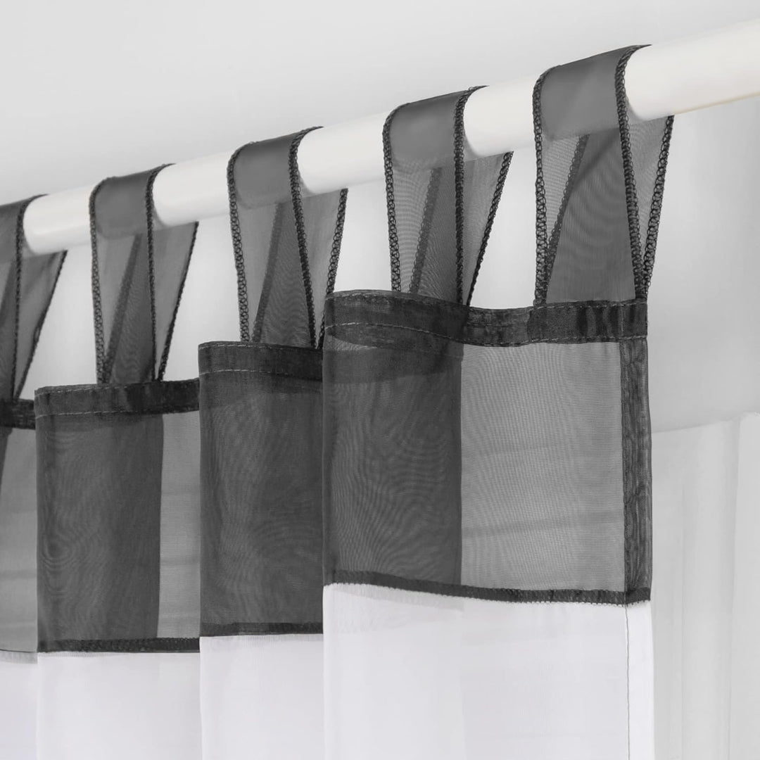 SIMPVALE 2 stücks Vorhänge Gardinen Stickerei mit Laschen für Zimmer Breite 140 cm, Grau, Höhe 145cm