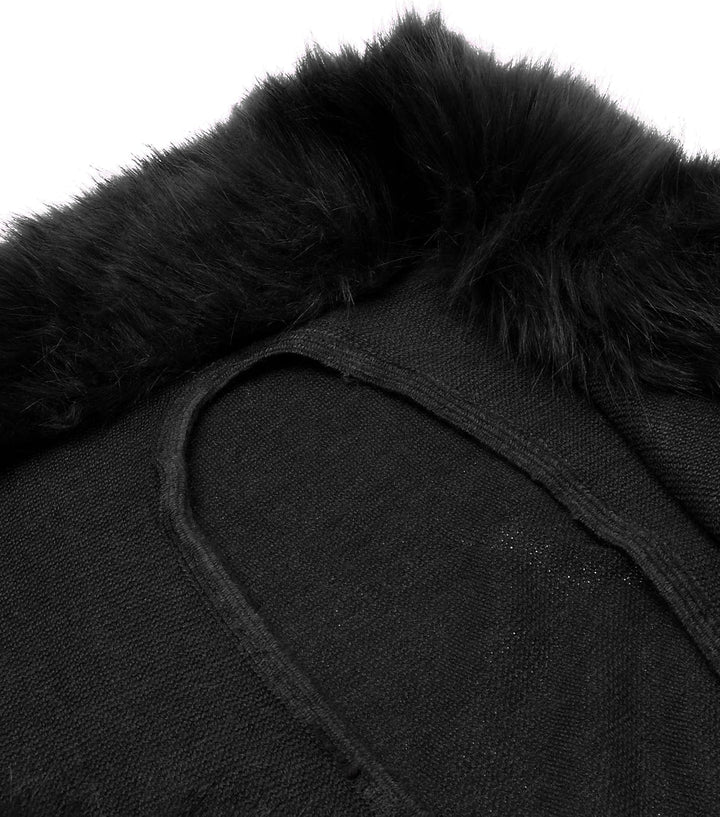 ZLYC Damen Winter Kunstpelz Poncho Strick Schal Stola Warm Cape Cardigan Schwarz, Schwarz