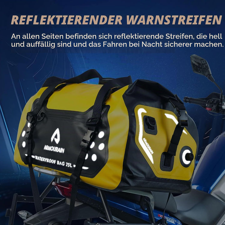 Motorrad-Trockentasche 75 L Grosse wasserdichte Reisetasche, Faltbare Reisetasche, Kofferraum-Sitzta
