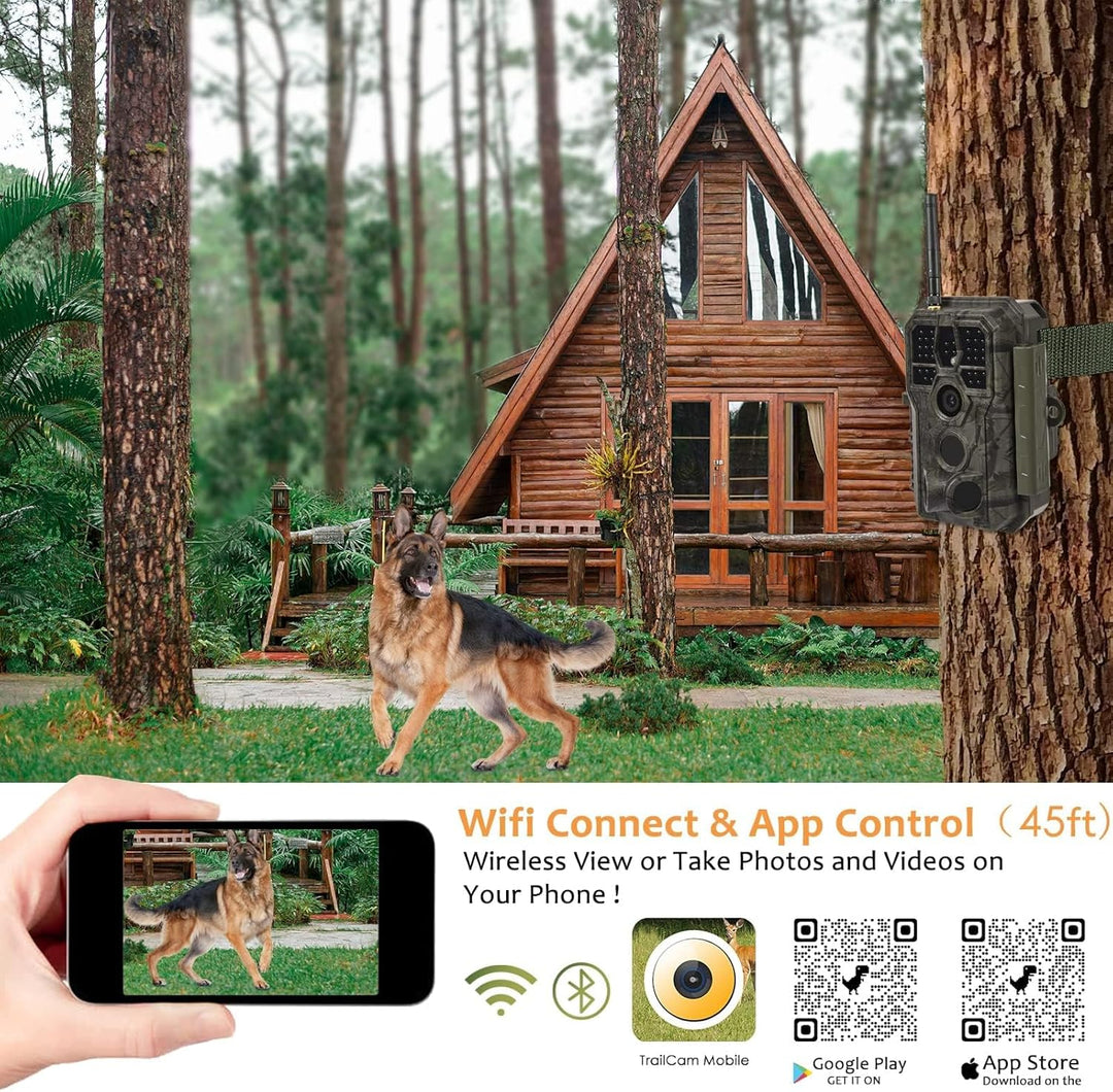 WLAN Wildkamera WiFi Wildtierkamera Nachtsichtkamera Fotofalle 32MP 1296P Verbinden druch APP Blueto