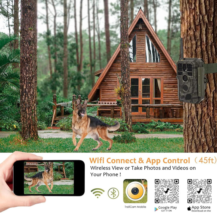 WLAN Wildkamera WiFi Wildtierkamera Nachtsichtkamera Fotofalle 32MP 1296P Verbinden druch APP Blueto