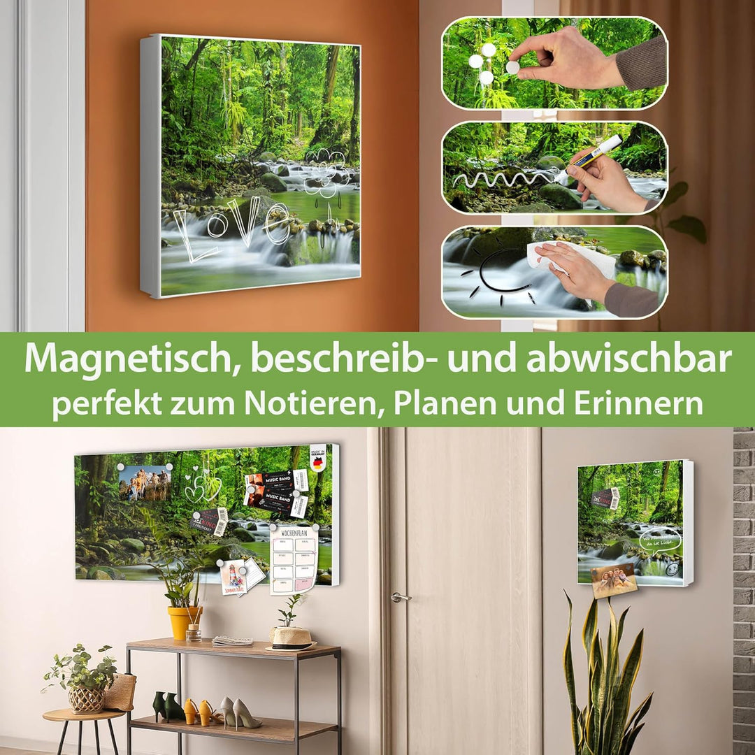 banjado® Grosser Schlüsselkasten Glas/Schlüsselbox 30cm x 30cm mit 50 Haken - Motiv Wasserfälle/Schl