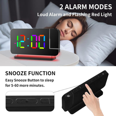 Cuteefun Projektionswecker, Wecker mit Projektion, Projektionsuhr mit Dualem USB C/A Ladeanschluss,