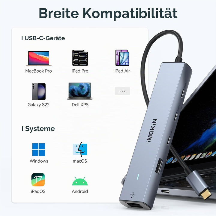 MOKIN USB C HUB, 7 in 1 USB C Adapter mit 4K@60HZ HDMI, Ethernet, 3*USB-C 3.1 Ports und 1*USB-A Date