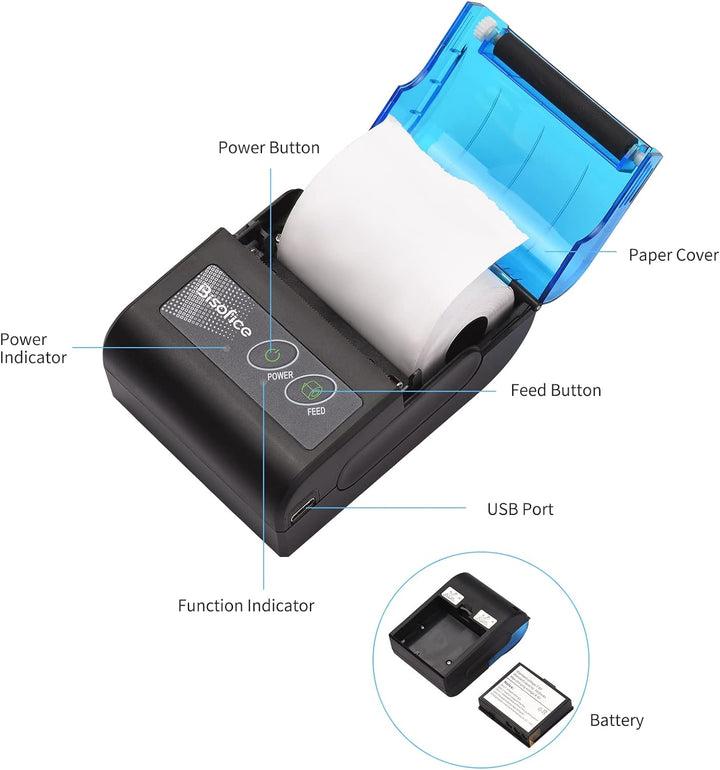 XGR-POS581 Mini Tragbarer Thermodrucker Belegticketdrucker 2 Zoll Wireless USB Beleg Ticket Drucker