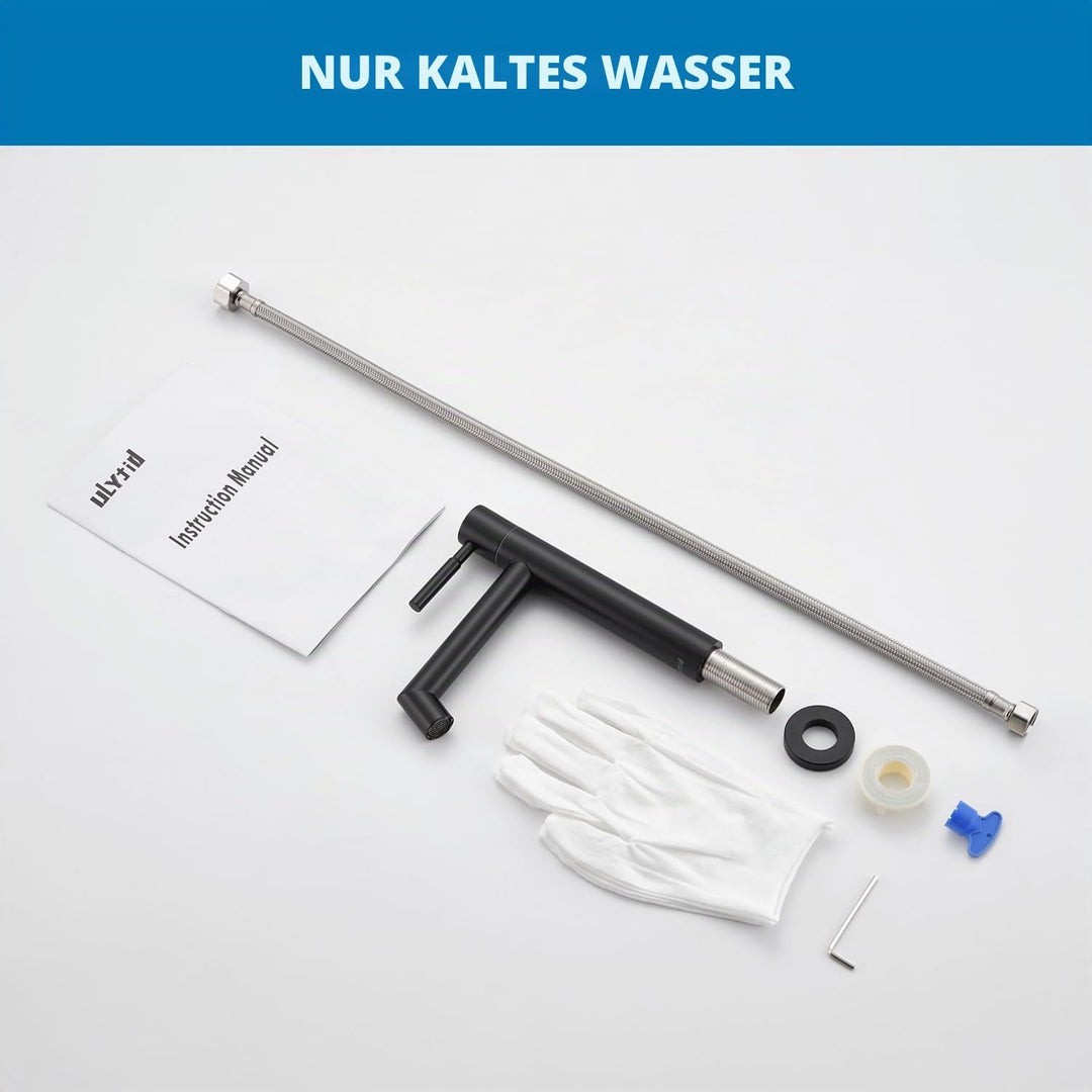 Ulytid Kaltwasserhahn Schwarz, Wasserhahn Bad Edelstahl Einhebel Waschtischarmatur mit Abnehmbarer S