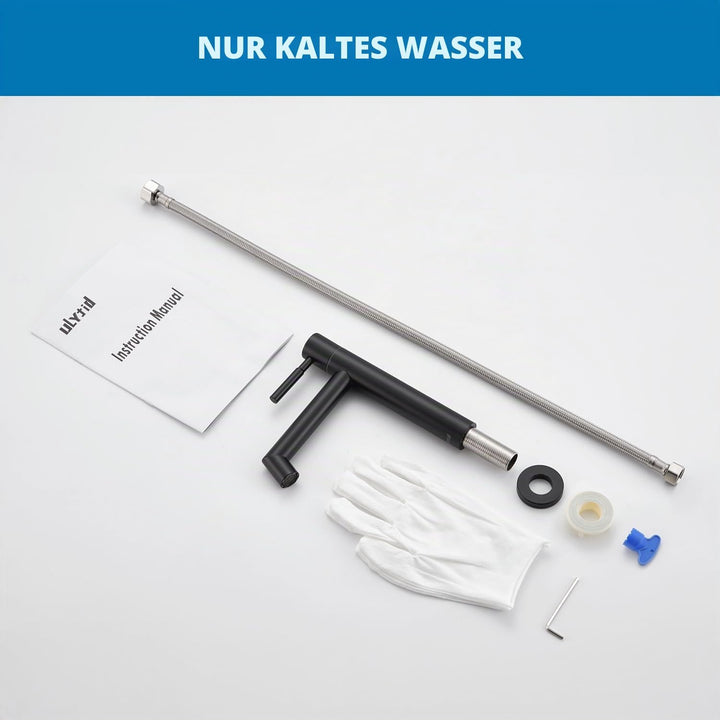 Ulytid Kaltwasserhahn Schwarz, Wasserhahn Bad Edelstahl Einhebel Waschtischarmatur mit Abnehmbarer S