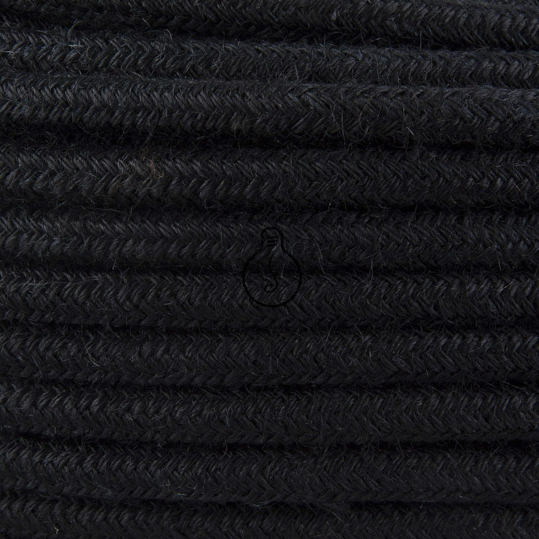 Amarcords - Textilkabel für Lampen SCHWARZ, rund, Jute, 50 Meter, mit Erdung 3x0,75 - Stoffkabel mit