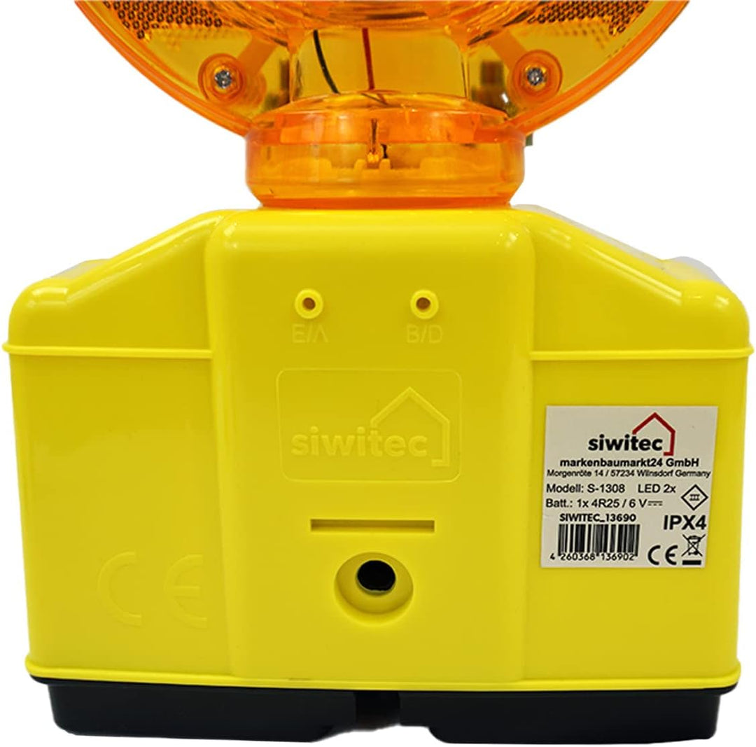 1 x siwitec LED Baustellenleuchte gelb inkl. 2 x Blockbatterien Typ 4R25 6V 7Ah, LED Warnleuchte für