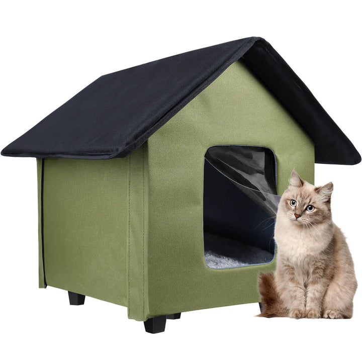 Katzenhaus für draussen, wasserdicht, mit erhöhtem Boden und abnehmbarem Kissen, Faltbarer Katzenunt