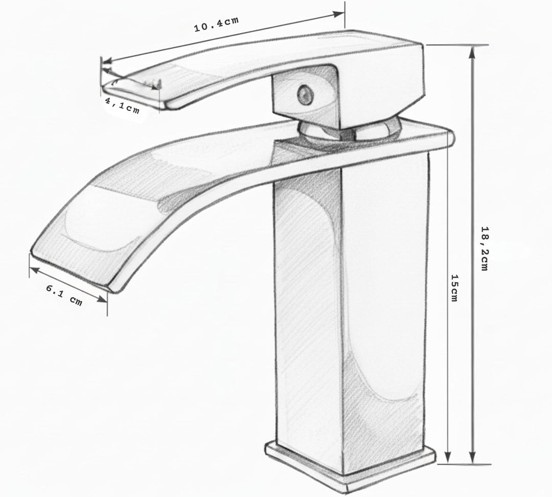 Faizee Home | Wasserfall Armatur Schwarz – Elegante Waschtischarmatur aus Messing mit breitem Auslau
