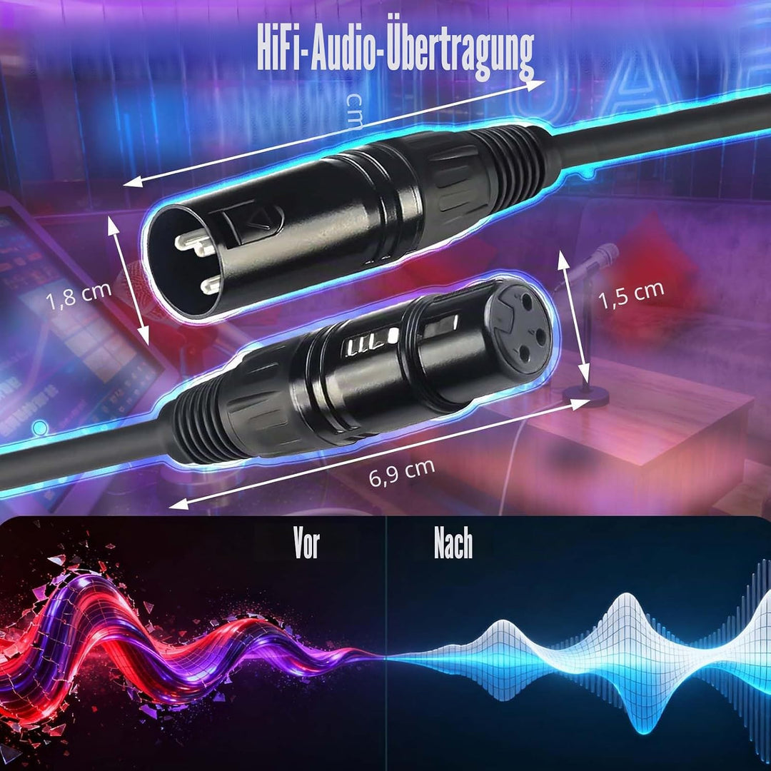 DMX Kabel 1.2m, 3.94ft XLR Kabel for Stage Light or Microphone, DMX Kabel 3 Polig With Male to Femal