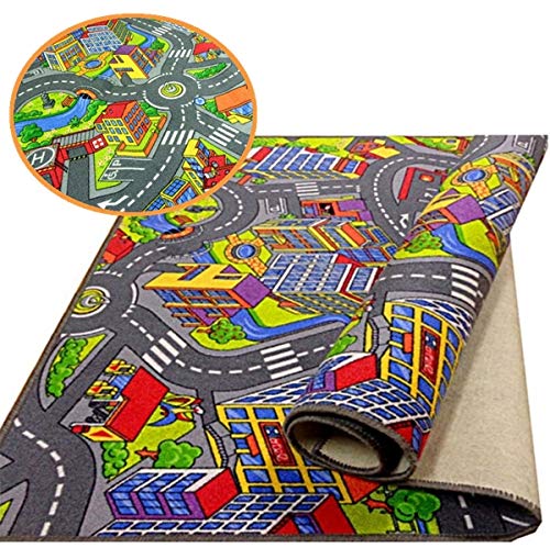 Kinderteppich Spielteppich Strassenteppich Stadt Kinderzimmer Häuser Auto Teppich für Jungen und Mäd