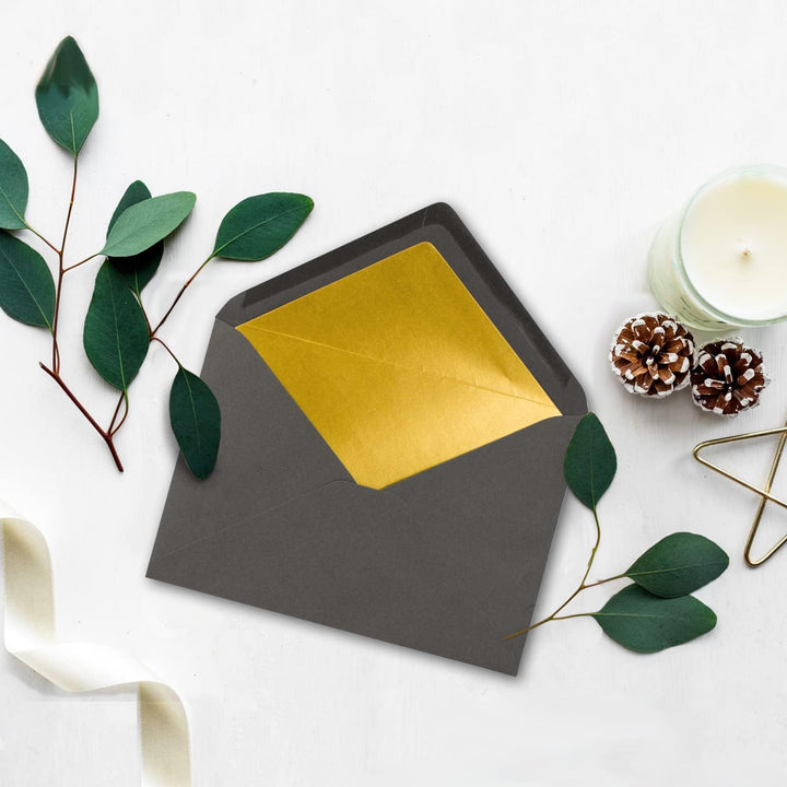 100x metallic Gold-gefütterte Brief-Umschläge DIN C5, anthrazit - 156 x 220 mm - Nassklebung mit spi