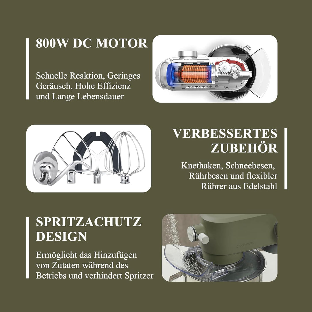 5L Multifunktionale Küchenmaschine, speziell für schwere Teige entwickelt, reiner Kupfer-DC-Motor, l