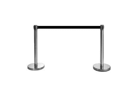 2-Stück-Set FLEXIBARRIER Personenleitsystem Absperrständer Silber -Basic 300-3m Gurtlänge *Schwarz*,