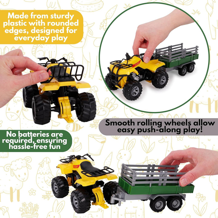 Toyland® Farm Quad &amp; Trailer Spielset - Massstab 1:16 - Freilaufaktion - Jungen Farmspielzeug (Gelb)