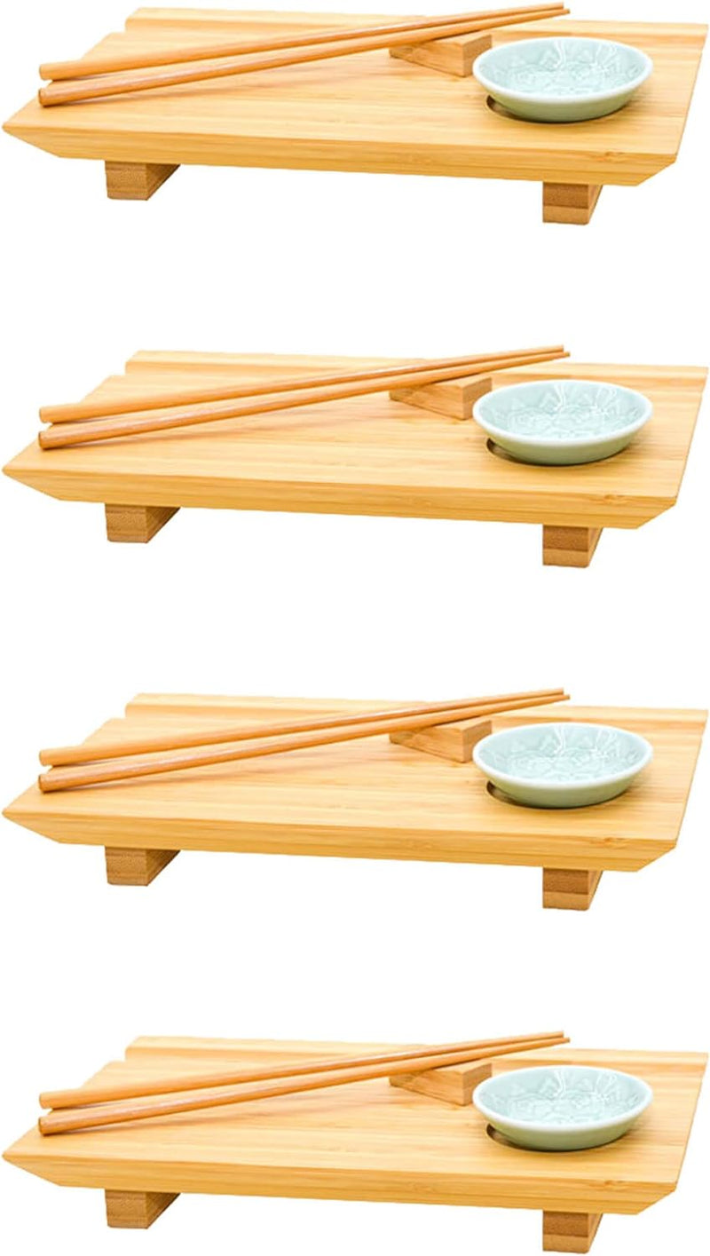 DuneDesign Sushi Geschirr Set 4 Personen - 27x16x4 Sushi Brett Bambus Bank Geschirr Komplettset Sush