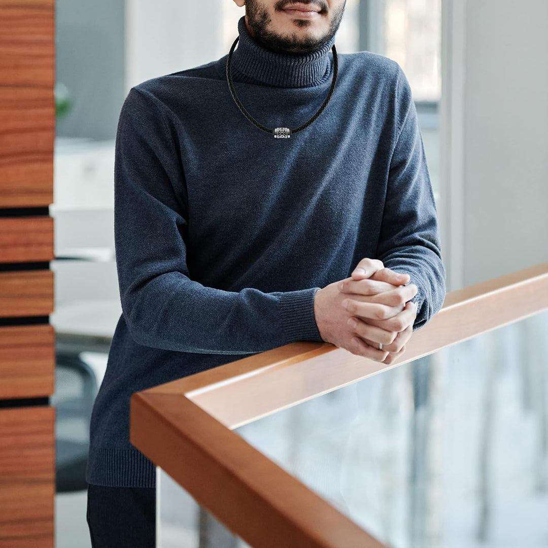 Halskette Herren Leder, Herren Kette mit Edelstahl Halsband Anhänger, Geflochten Lederkette, Halssch