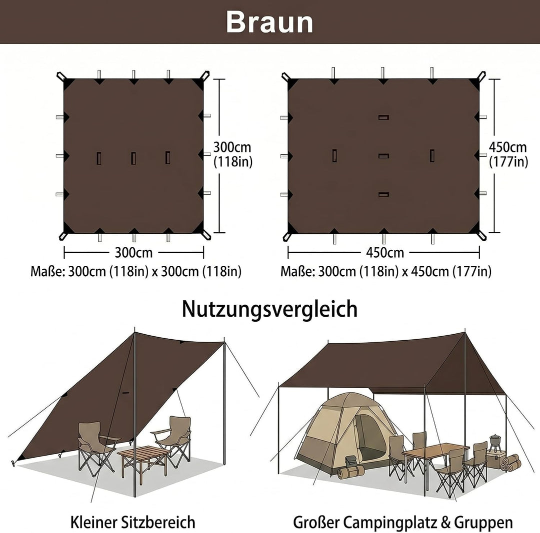 Zeltplane Tarp für Hängematte Regenschutz Sonnensegel für Ourdoor Camping Wasserdicht Anti-UV Brau 3