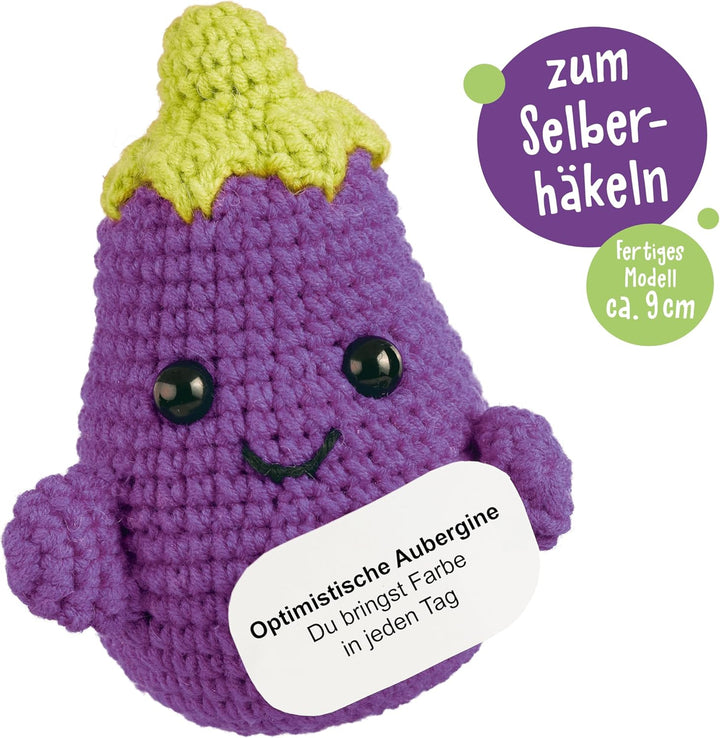 Emotional Support Veggies Häkelset Aubergine: Anleitung, Misch-Garn in 2 Farben, Stickgarn, Füllwatt