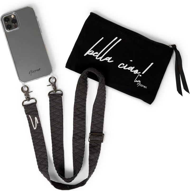 NOOMYA® Premium Fashion Handykette | Set Handyhülle iPhone 14 Plus & Handyband Phantom Grey | Handyg
