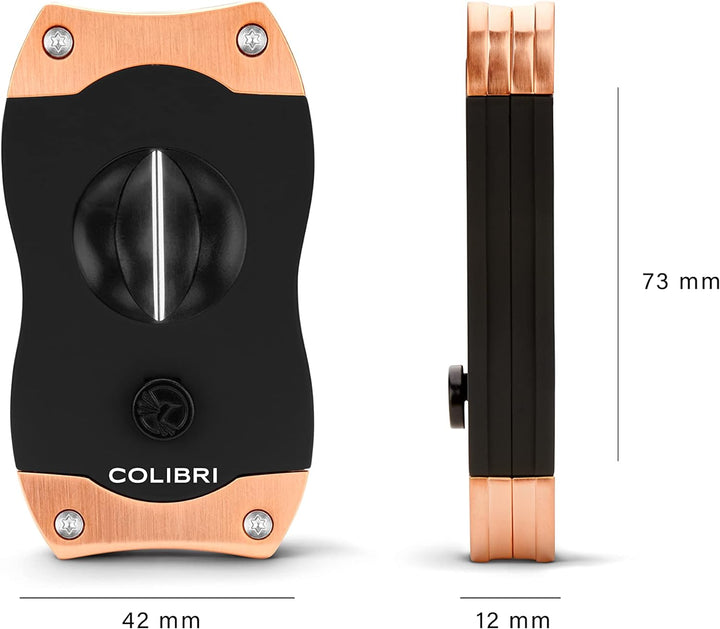 Colibri V-Cut Zigarrenschneider | Schwarz Mit Roségoldakzenten | Federauslöser | Tiefer 7mm V-Schnit