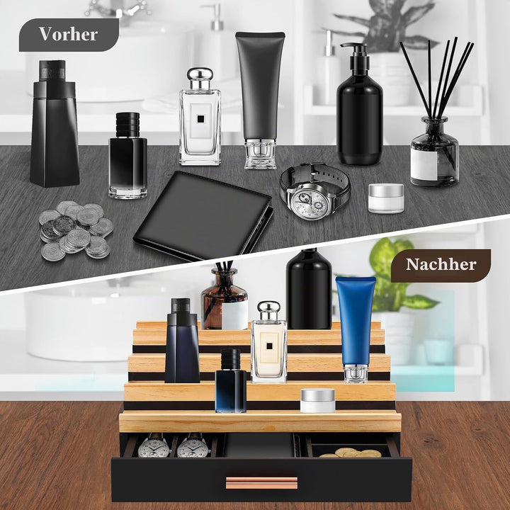 Köln Parfüm Organizer 4-Stufiger Display Ständer, Kosmetik Organiser mit Schublade und Verstecktem F