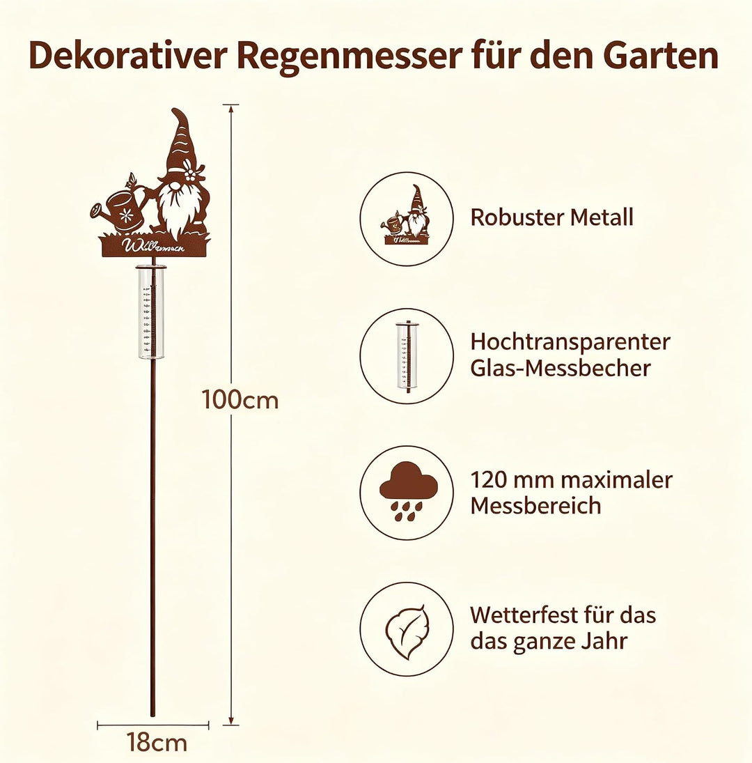 Regenmesser für Garten Dekorativer Niederschlagsmesser mit Erdspiess, Regenwassermesser Glas auf Gar