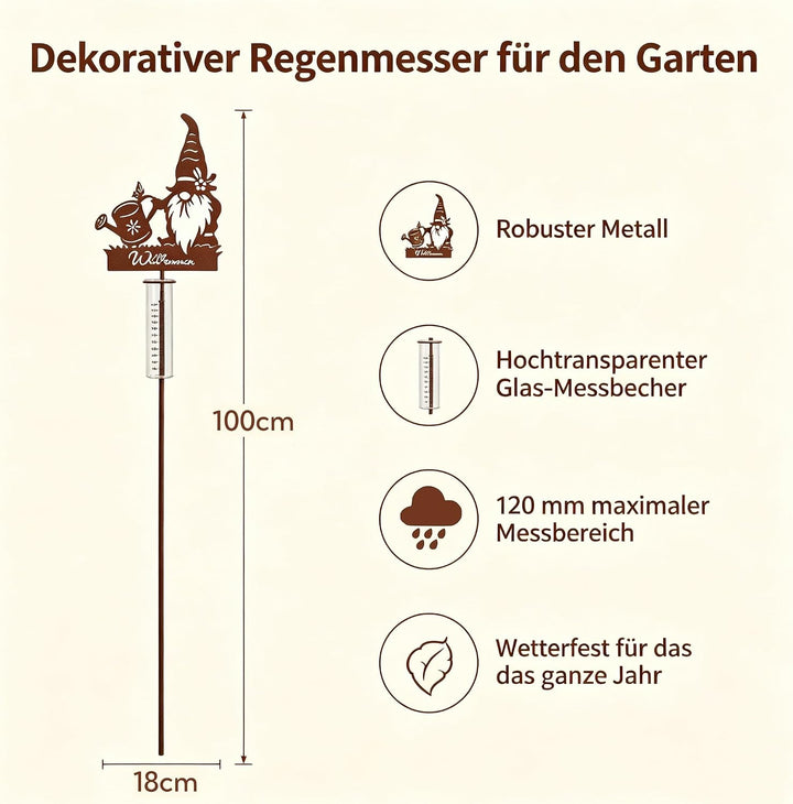 Regenmesser für Garten Dekorativer Niederschlagsmesser mit Erdspiess, Regenwassermesser Glas auf Gar