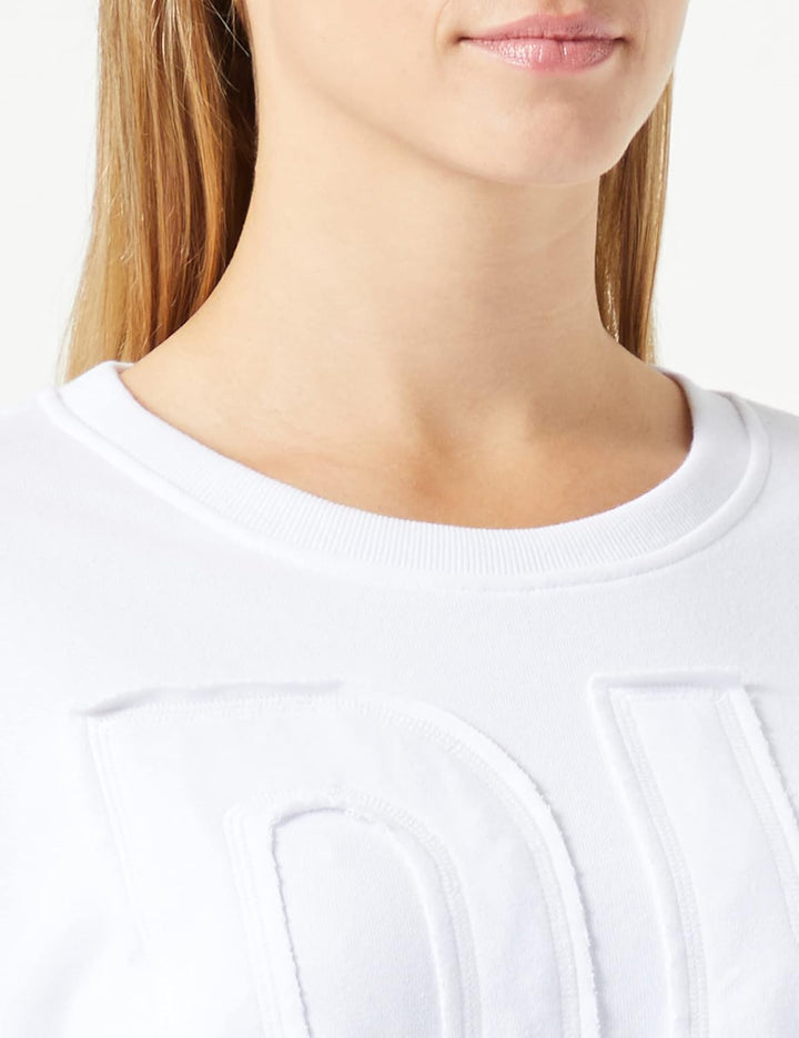DKNY Damen Exploded Applique Logo Crewneck Pullover Sweater S Weiss, S Weiss
