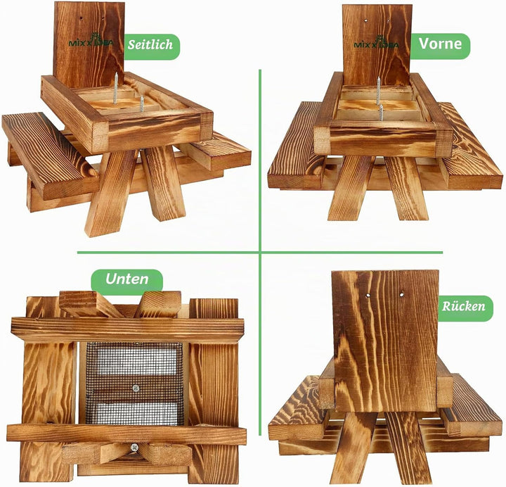 MIXXIDEA Eichhörnchen-Futterstation aus Holz mit Regenschirm, Eichhörnchen-Picknicktisch für drausse