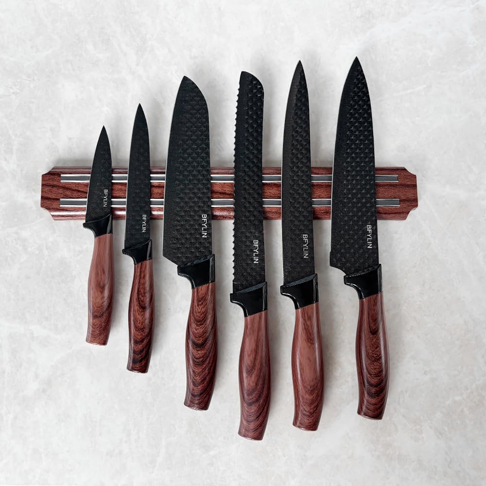 7 Stücke Messer Set Mit magnetischer Messerhalter,Küchen Messerset,Kochmesser,Santoku Messer,Gemüsem