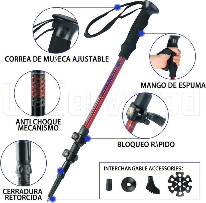 Nordic Walking Stick für Damen und Herren, Teleskop 2 Stück Wanderstöcke für Trekking, Aluminium Wan