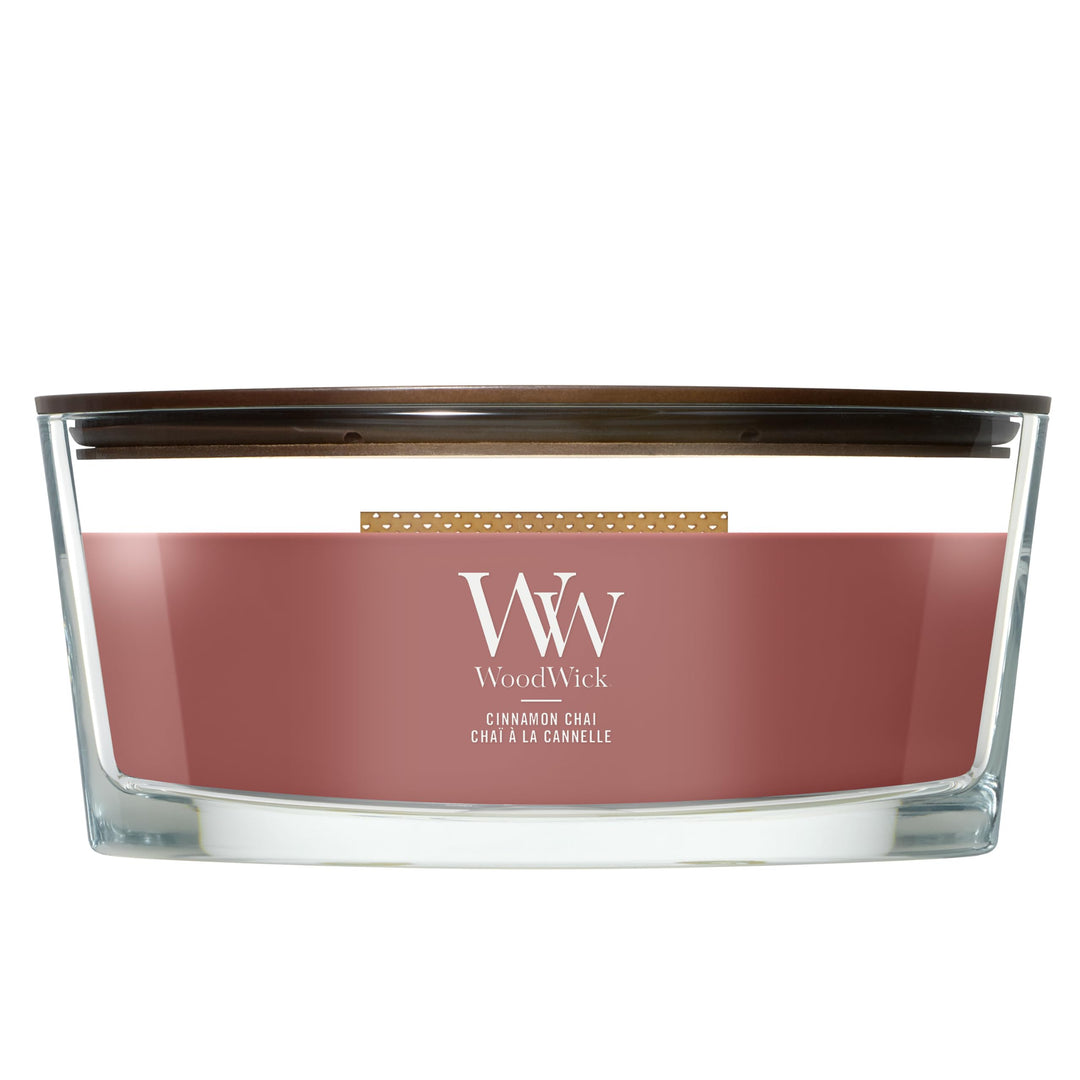 WoodWick Zimt Chai Dekorative Duftkerze im ovalformigem Glasgefäss 453.6 g, Glas, Cinnamon Chai, 11.