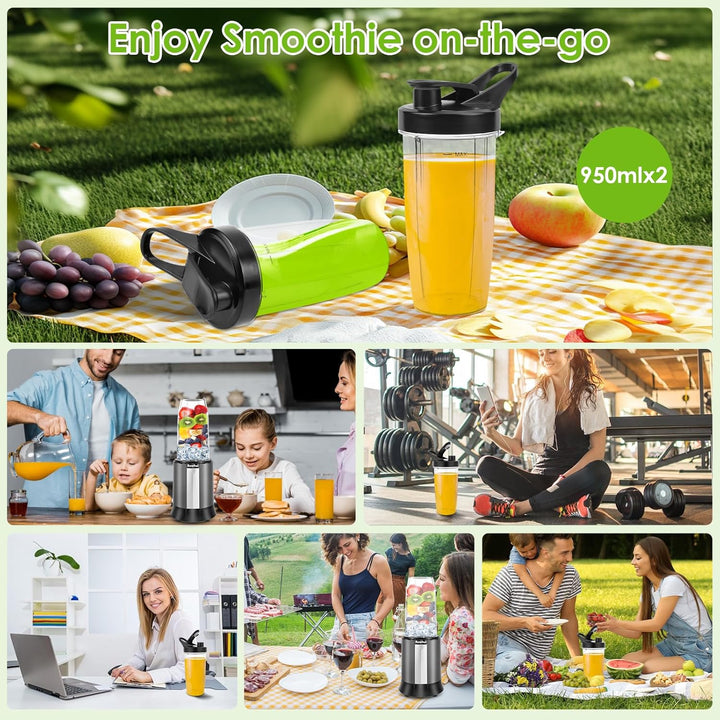 Rawhui Mixer Smoothie Mixer 1300W Blender Elektrisch standmixer mit 2 flaschen & 6-Klingen Edelstahl
