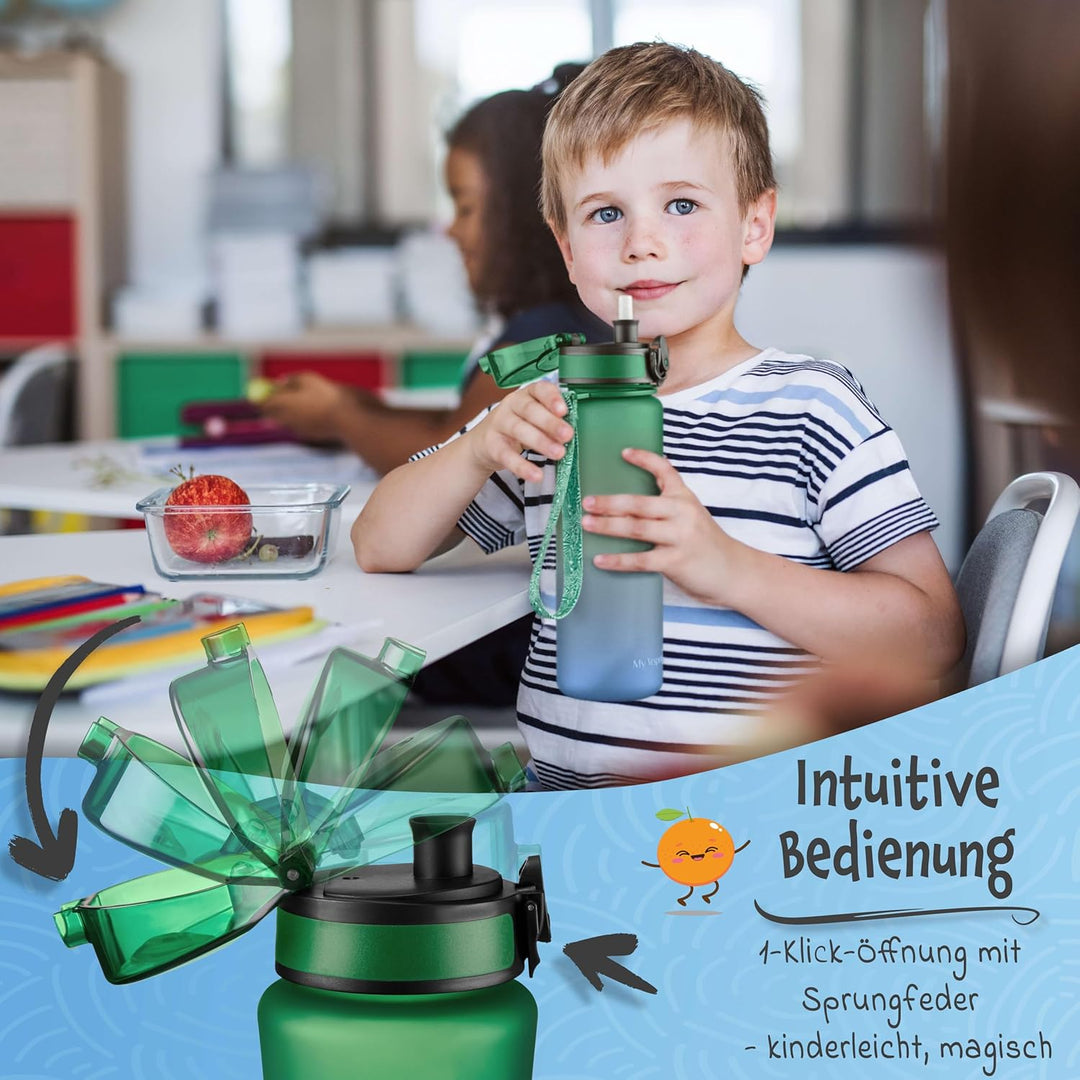 My Vesperbox – Minny - Kinder Trinkflasche auslaufsicher – 350ml, 500ml, 750ml – mit Strohhalm oder