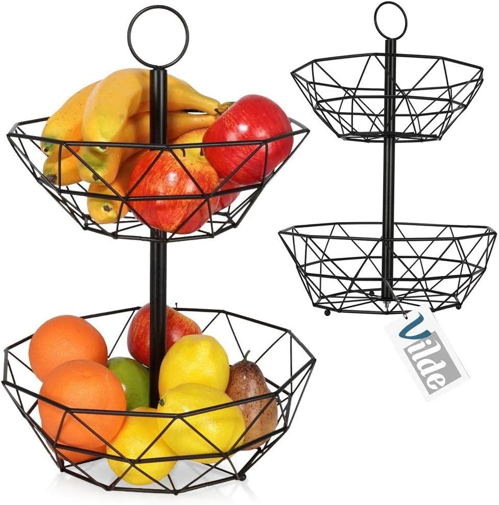 Vilde Obst Etagere Metall 2-Stöckig - Stilvolle Aufbewahrung Obst & Gemüse - Geometrisches Design 30