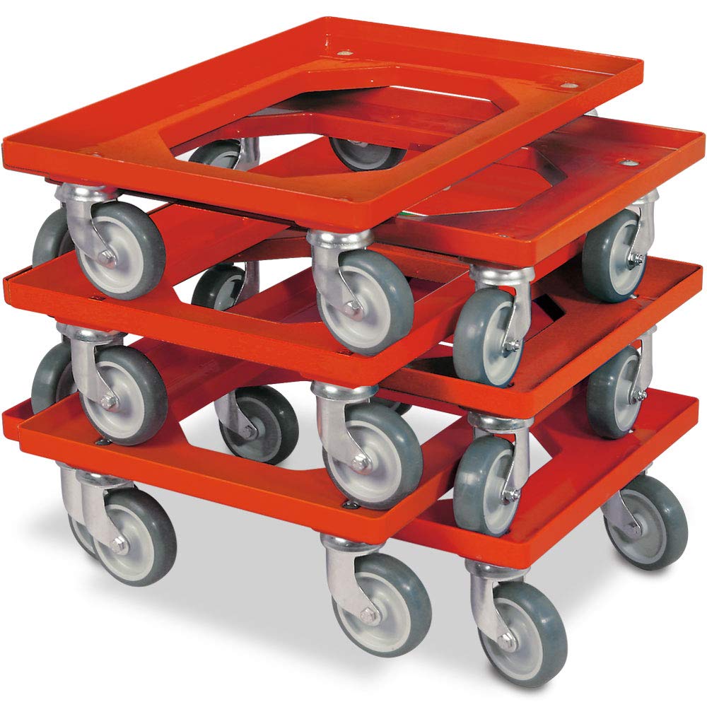 6X Logistikroller/Transportroller für Kisten 600x400 mm, Tragkraft 250 kg, rot
