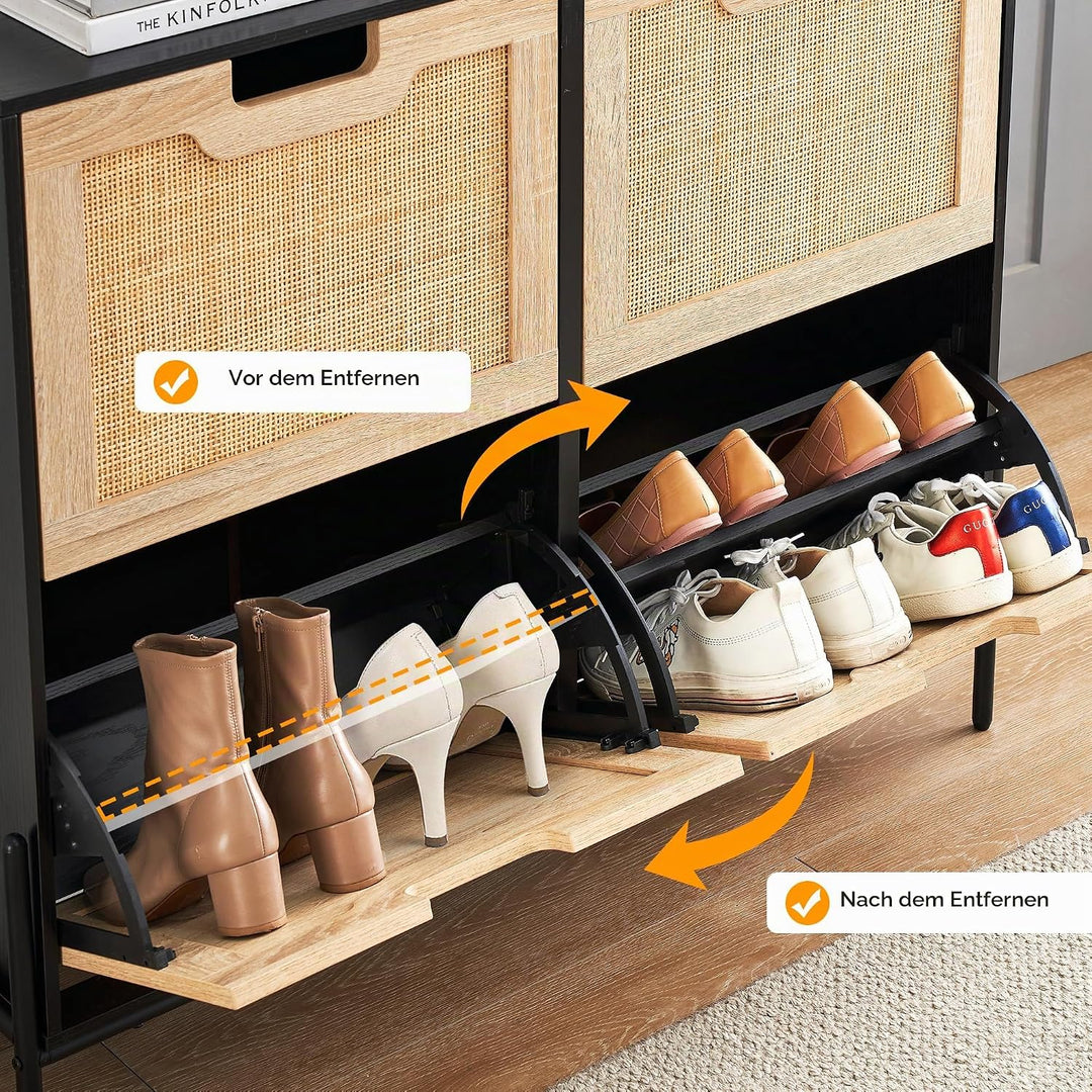Schuhschrank Mit 4 Klappen, Schuhregal Schuhkipper Schmal, Schuhablage Verstellbar, Schuhkommode für