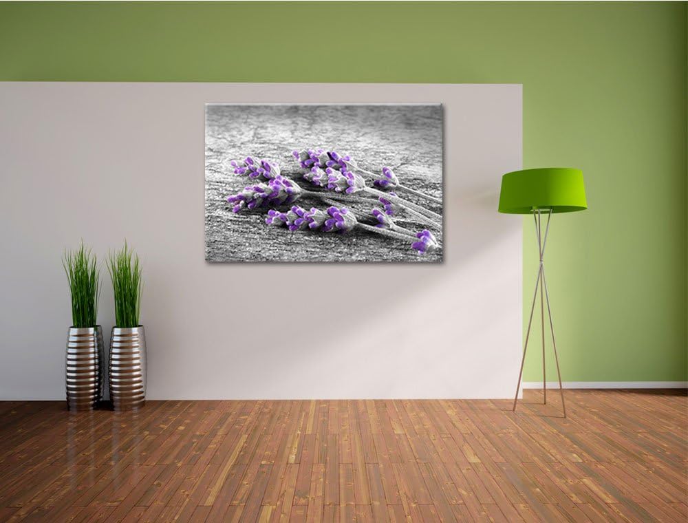 liegender Lavendel auf Stamm schwarz/weiss Format: 100x70 auf Leinwand, XXL riesige Bilder fertig ge