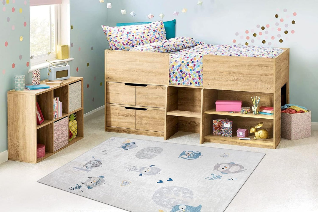 Kinderteppich Bambino Waschteppich Eulen für Kinder Anti-Rutsch - grau 160x220 cm 160x220 cm Bambino