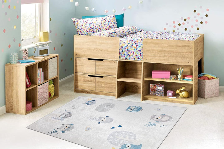 Kinderteppich Bambino Waschteppich Eulen für Kinder Anti-Rutsch - grau 160x220 cm 160x220 cm Bambino